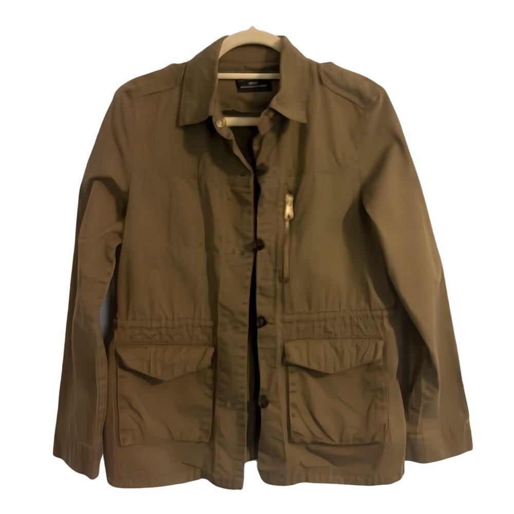 Love Tree Cargo Jacket Size Medium Dark Olive Green‎ Cinched Waist Lightweight